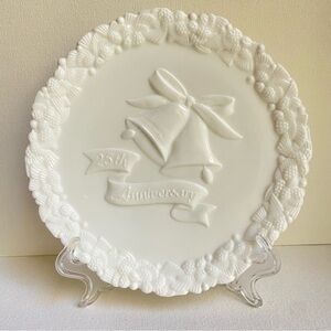 Fenton 25th Anniversary white milk glass plate with bells Arthur C Benson quote